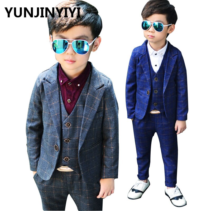 YUNJINYIYI Boys Formal Suits For Weddings England Style Man Child Blue Party Tuxedos Boys Formal Suits Blazer+Pants+Vest
