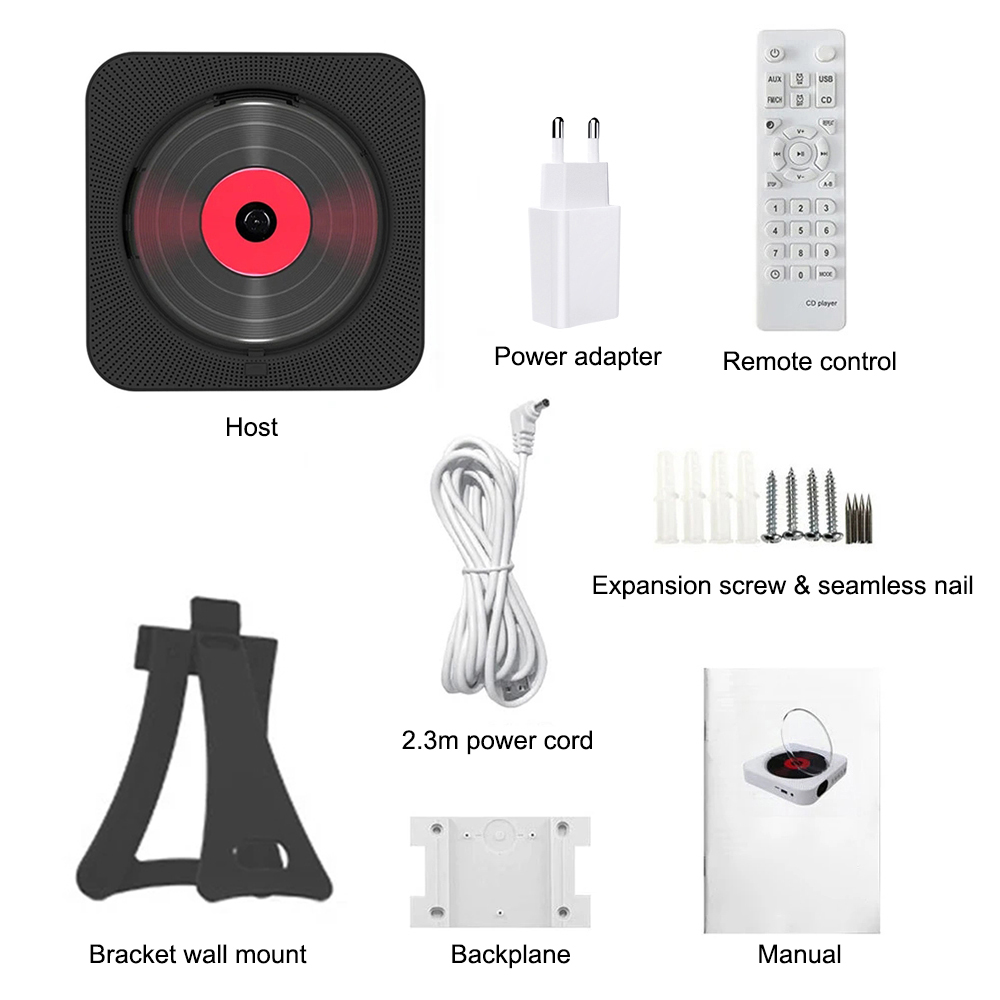 Lettore CD portatile Bluetooth Altoparlante LED Schermo a parete Lettore musicale FM Radio 3.5mm stereo CD con telecomando