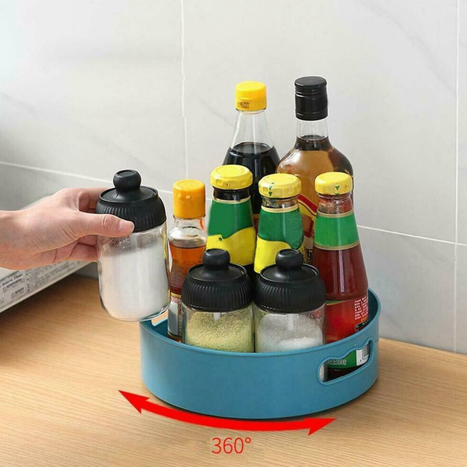 Plateau tournant pour bouteilles d&#39;épices, 360 récipients de rangement antidérapants pour la cuisine et la salle de bain
