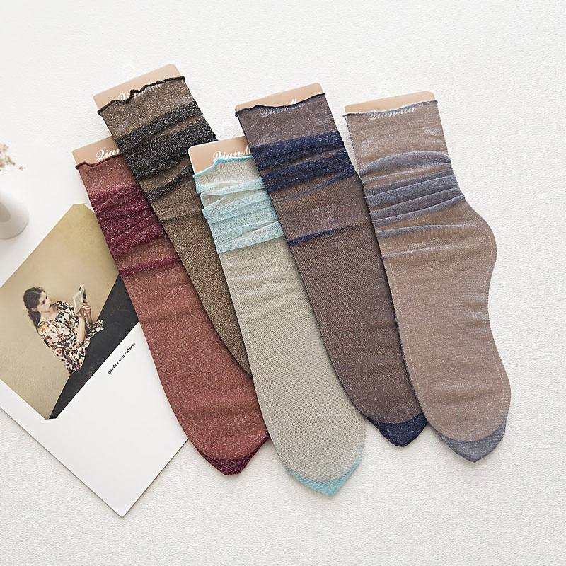 Calcetines de mujer ligeros y transpirables de tul rizado calcetín de malla Retro Sexy elástico transparente ultrafino calcetín fresco para niñas