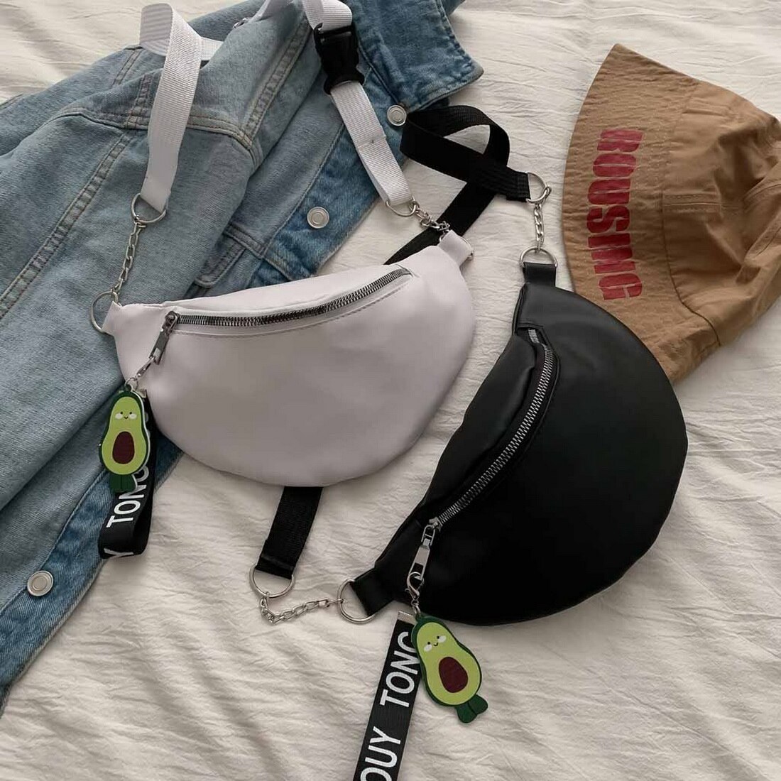 Women's Avocado Pendant Solid Color Saddle Bag Shoulder Diagonal Bag Pocket Simple chest bag сумка на пояс