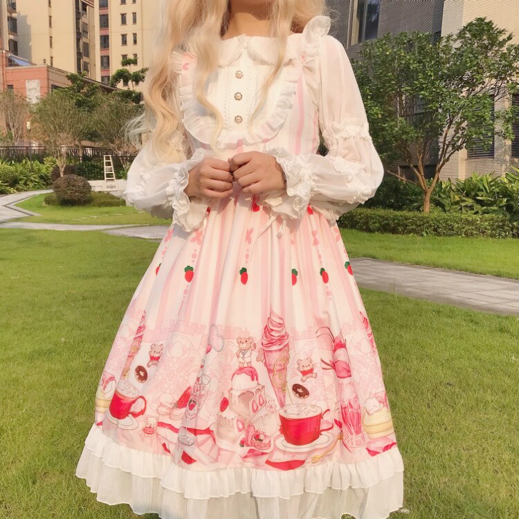 Original Lolita Miau salsa helado Honda vestido JSK kawaii ropa adorable Vestido de lolita vestido victoriano gothic lolita: pink sleeveless