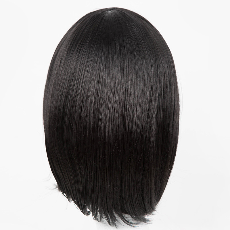 Fei-show Syntheitc-Peluca de pelo negro ondulado corto, fibra resistente al calor, traje, flequillo oblicuo, de salón, estudiante, Bob, inclinada