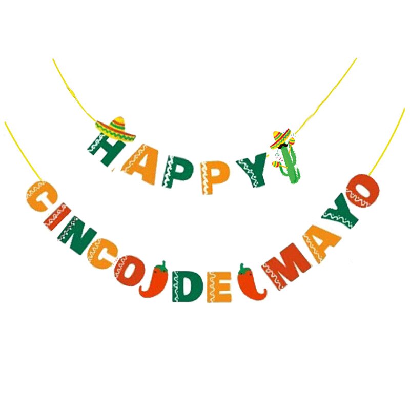 Mexicansk tema fest dekoration banner stråhat chili kaktus kage topper glad cinco de mayo maj bogstav flag bryllup dekoration