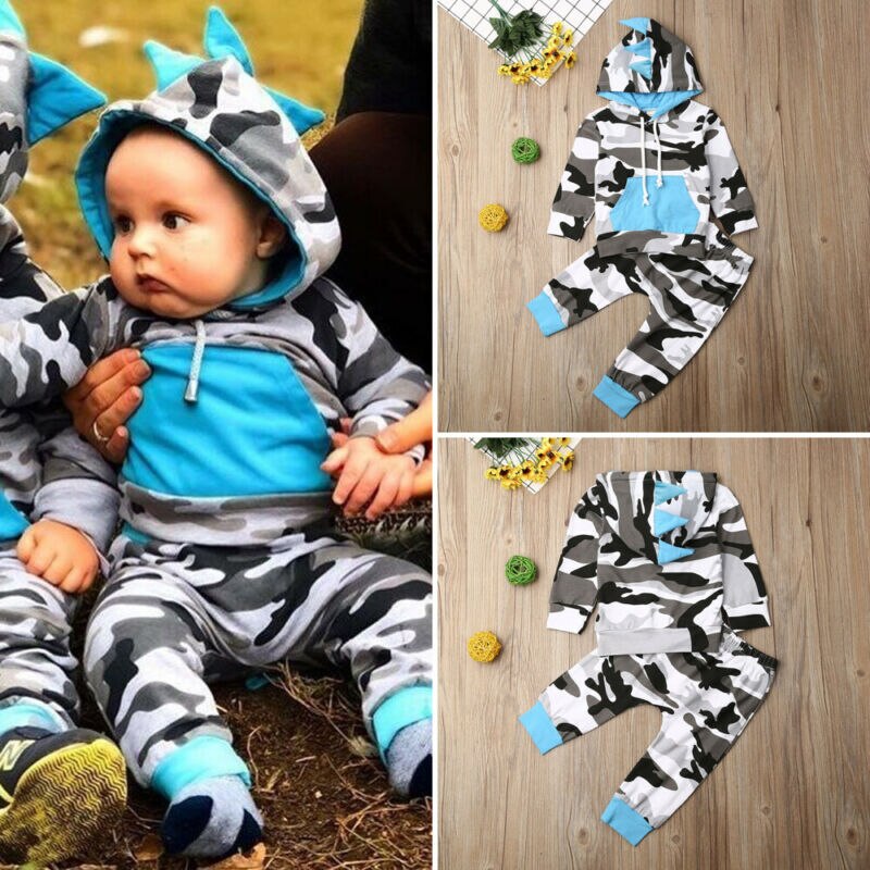 Newborn Baby Boy Winter Clothes Camo Hooded Tops Long Pants Outfits Tracksuit
