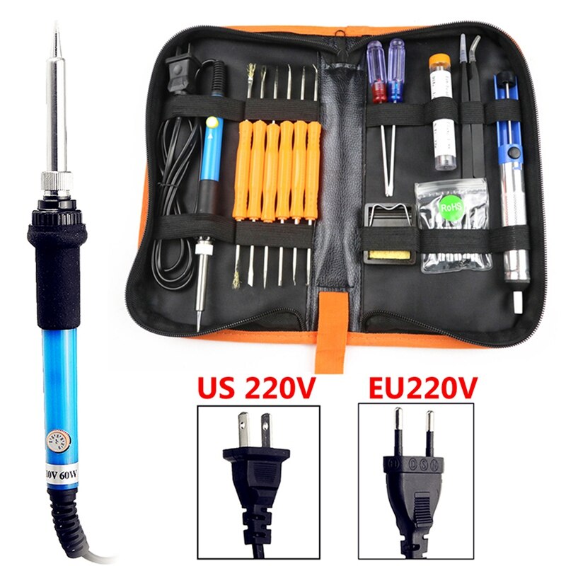 20Pcs Electric Soldering Iron Welding Tool Kit 110V 60W Control Welding Station Tip Case