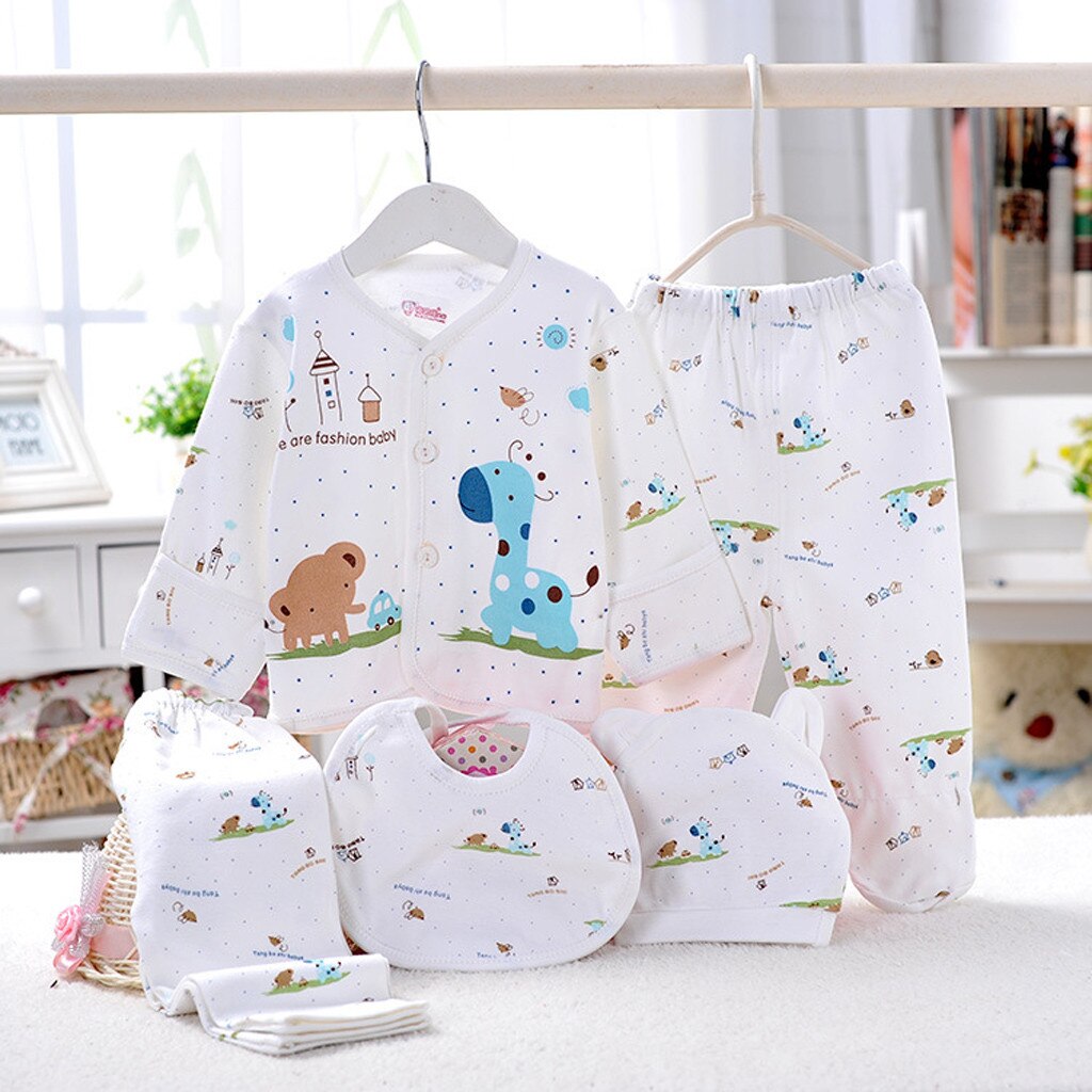 Ensemble de vêtements pour -né garçon et fille, 5 pièces, imprimé hérisson de dessin animé, haut à manches longues, pantalon, chapeau, bavoir, tenue pour enfants, pour -né: L(5PCS)
