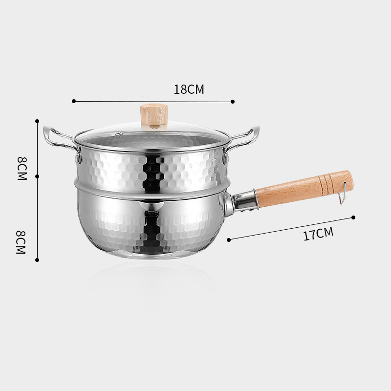 Padella in acciaio inossidabile Padella da neve giapponese Manico in legno Coperchio Pentole per stufato Frittura Wok Pentola per latte Utensili da cucina Pentole pratiche: Navy Blu