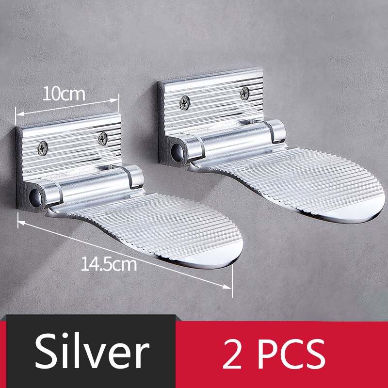 Foldable Bathroom foot pedals Shower Footstool Space Aluminium Black/Silver Wall Mounted Shower Foot Rest Pedestal Hardware: Silver 2 PCS