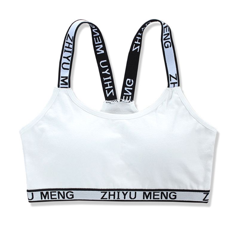 Young Girls Cotton Sport Traning Bra Letters Print Elastic Straps Bralette Vest U50F: 1