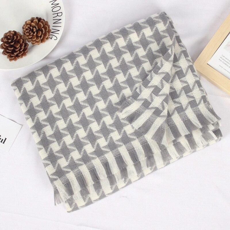 Houndstooth scarf winter women's thickened cold proof Bib European and American cashmere warm tassel Shawl Scarf: 3