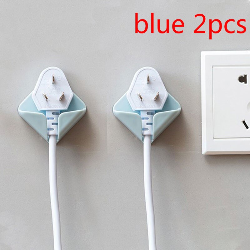 2Pcs Nail Free Storage Hooks Power Cord Storage Rack Wall Storage Hook Kitchen Plug Hook Adhesive Hooks Power Plug Hanger Holder: blue 2Pcs
