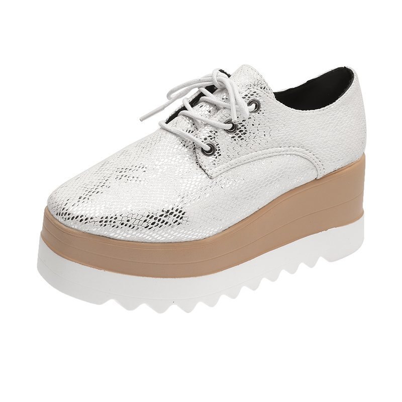 Dames plateauschoenen pu gevulkaniseerde schoenen veterschoenen creeper retro slangenpatroon lichtgekleurde zool casual schoenen: Wit / 35