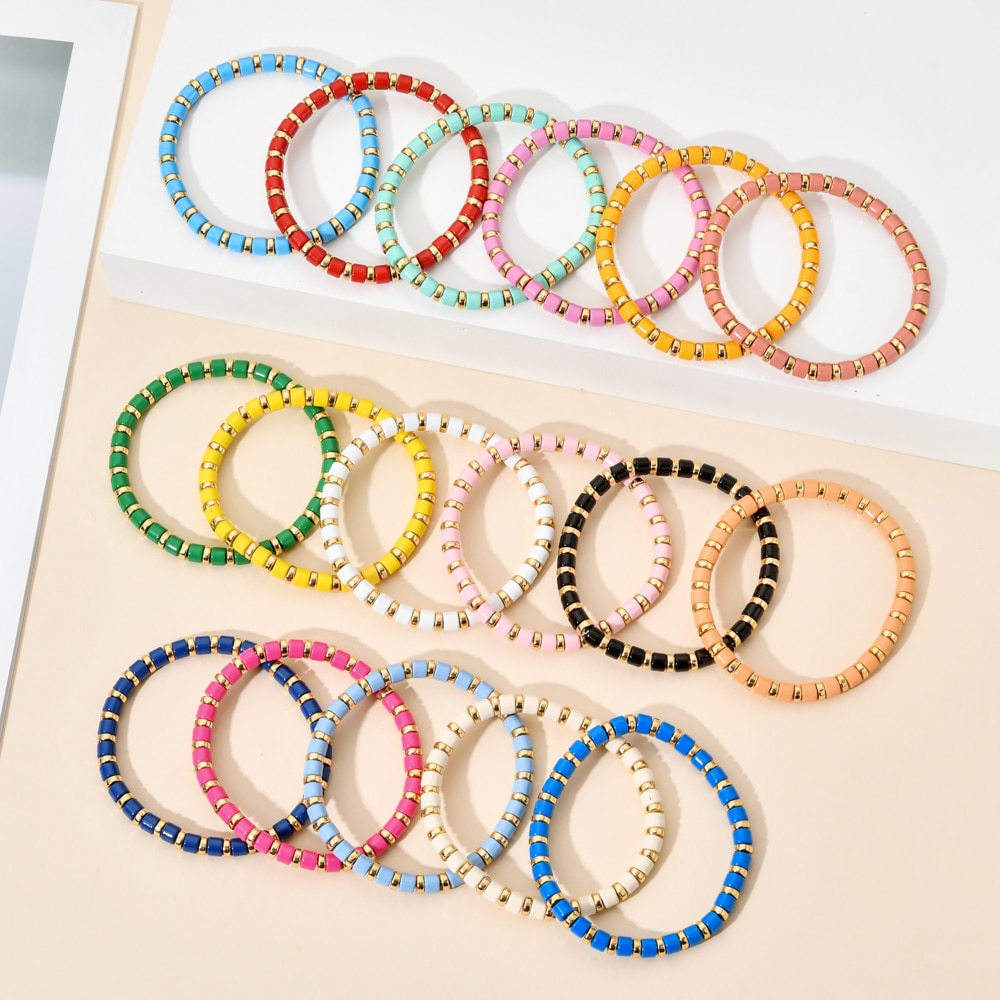 Boho pulseira de esmalte, boho, bonito, de arco-íris, stretch, colorida, nova moda, multicolorido, azulejo, miçangas, surf, praia, joia, presente
