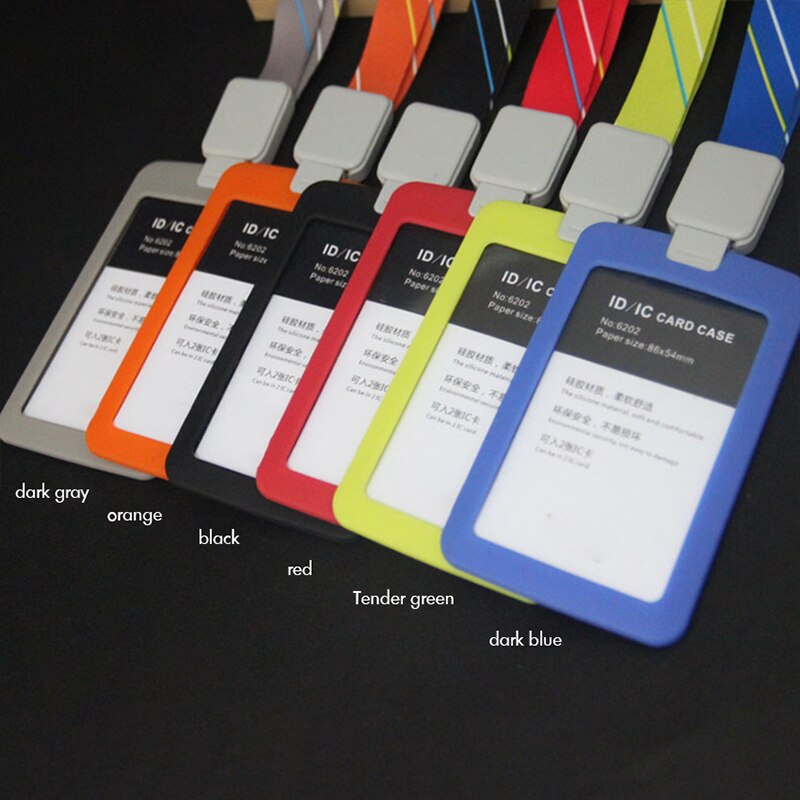 Porta badge identificativo in acrilico trasparente con custodia in silicone, cordino retrattile, porta documenti/crédito verticale, porta badge per due carte