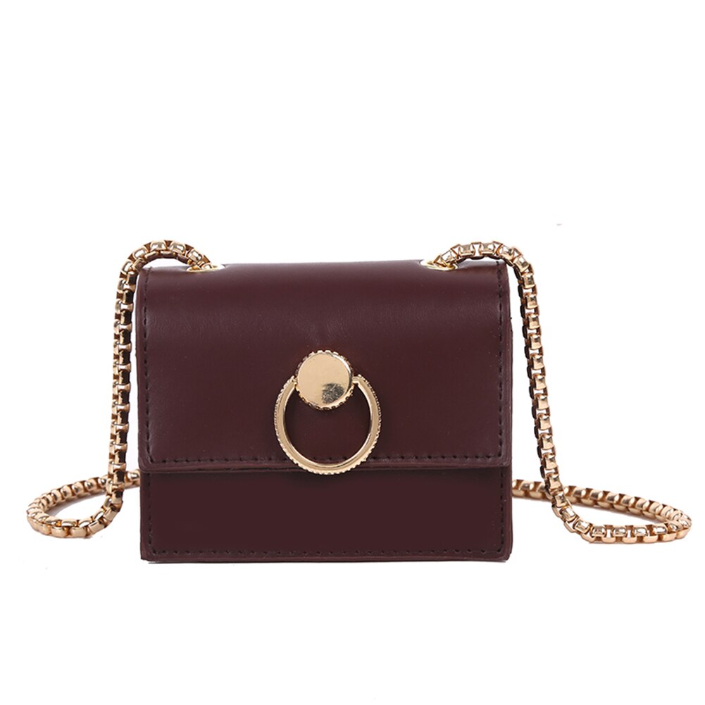 Vintage puur gekleurde pu leren dames crossbody handtas schouder messenger bags stevige ketting schouder mini portemonnee: Wijnrood