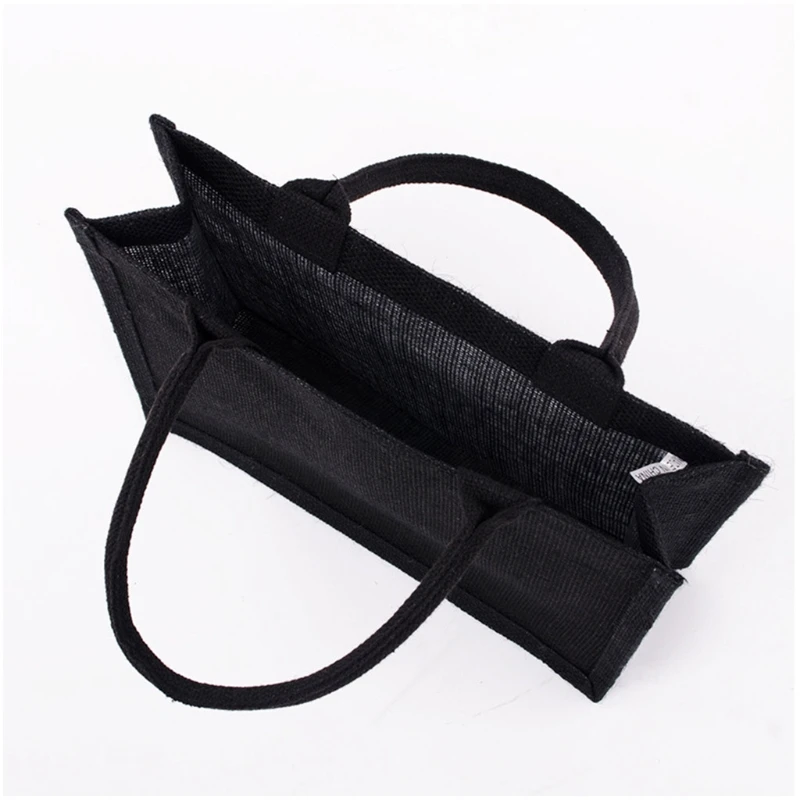 Black Jute Tote Bags Mulheres Bolsa compras Bolsa Bolsa com alça macia Dama dama noiva Favorias presentes