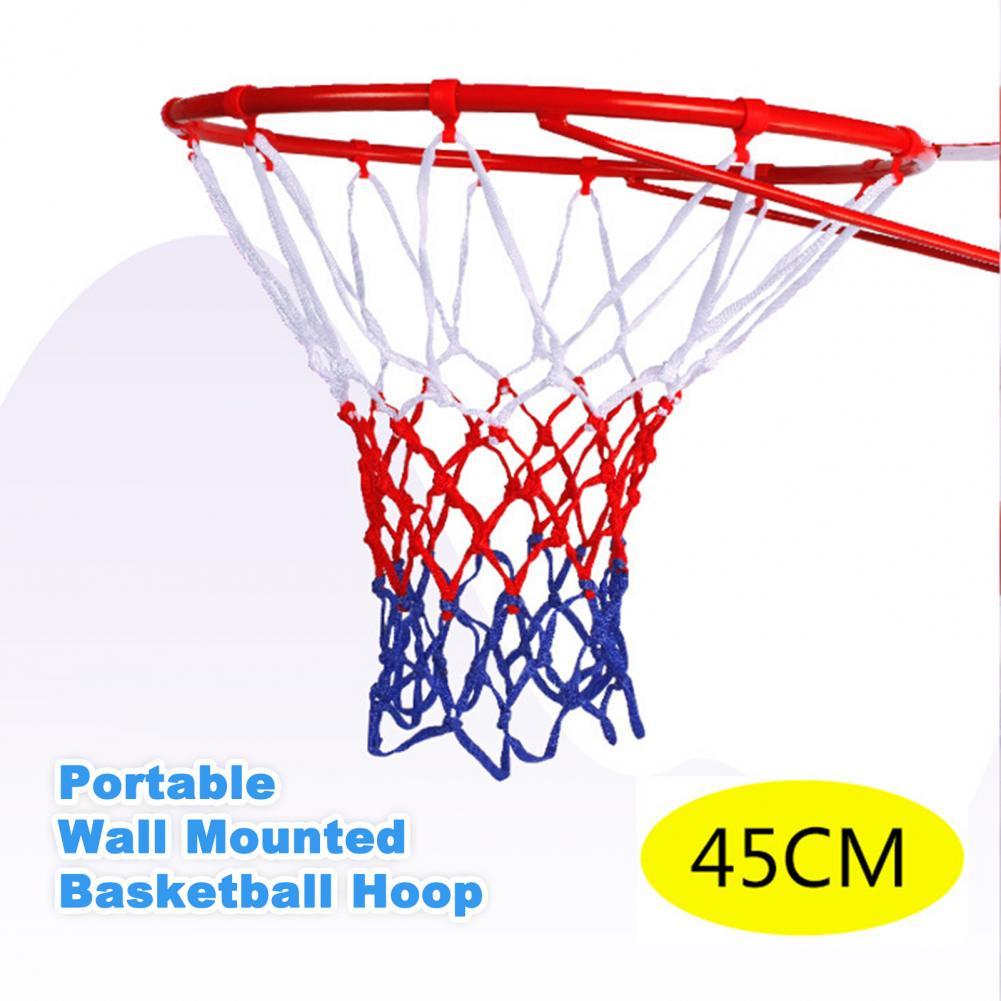 1Set 45cm Portable Wall Mounted Basketball Hoop Goals Rim and Net for Indoor Outdoor Use Adjustable Court Basketball System Set