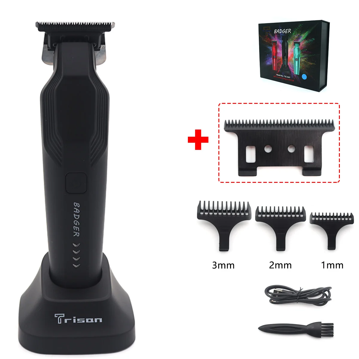 Cortadora de pelo para hombres, cuchilla en T DLC de grafito con cargador de Base, cortadora de pelo USB inalámbrica de poco ruido, máquina de acabado: Oro