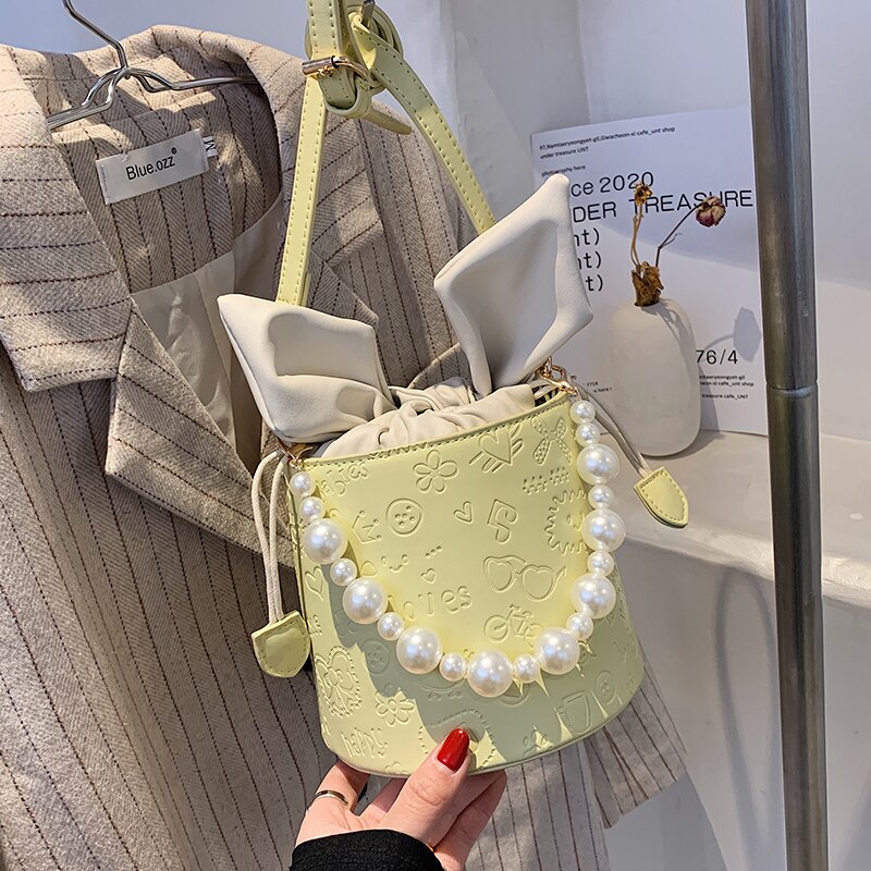 THREEPEAS PU Leather Shoulder Bucket Bag Women Girls Purses and Handbags Pearl Female Shoppers