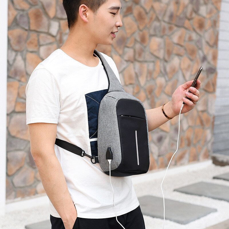 Anti-theft Waterproof Invisible Zipper Women Chest Bag Official Document Business Multifunction USB Port Oblique Satchel Bag