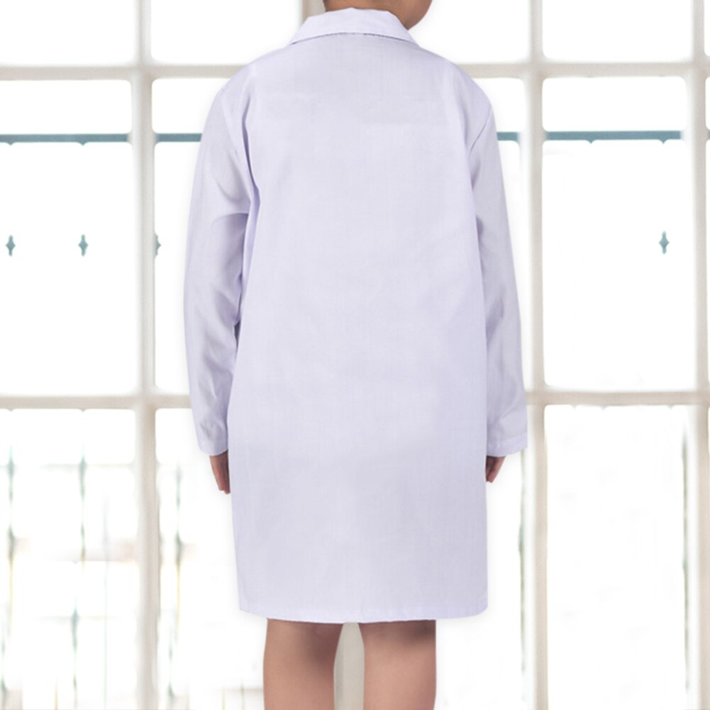 Children Unisex Long Sleeve White Lab Coat Lapel Collar Button Pocket Nurse Doctor School Child Cosplay Uniform Blouse