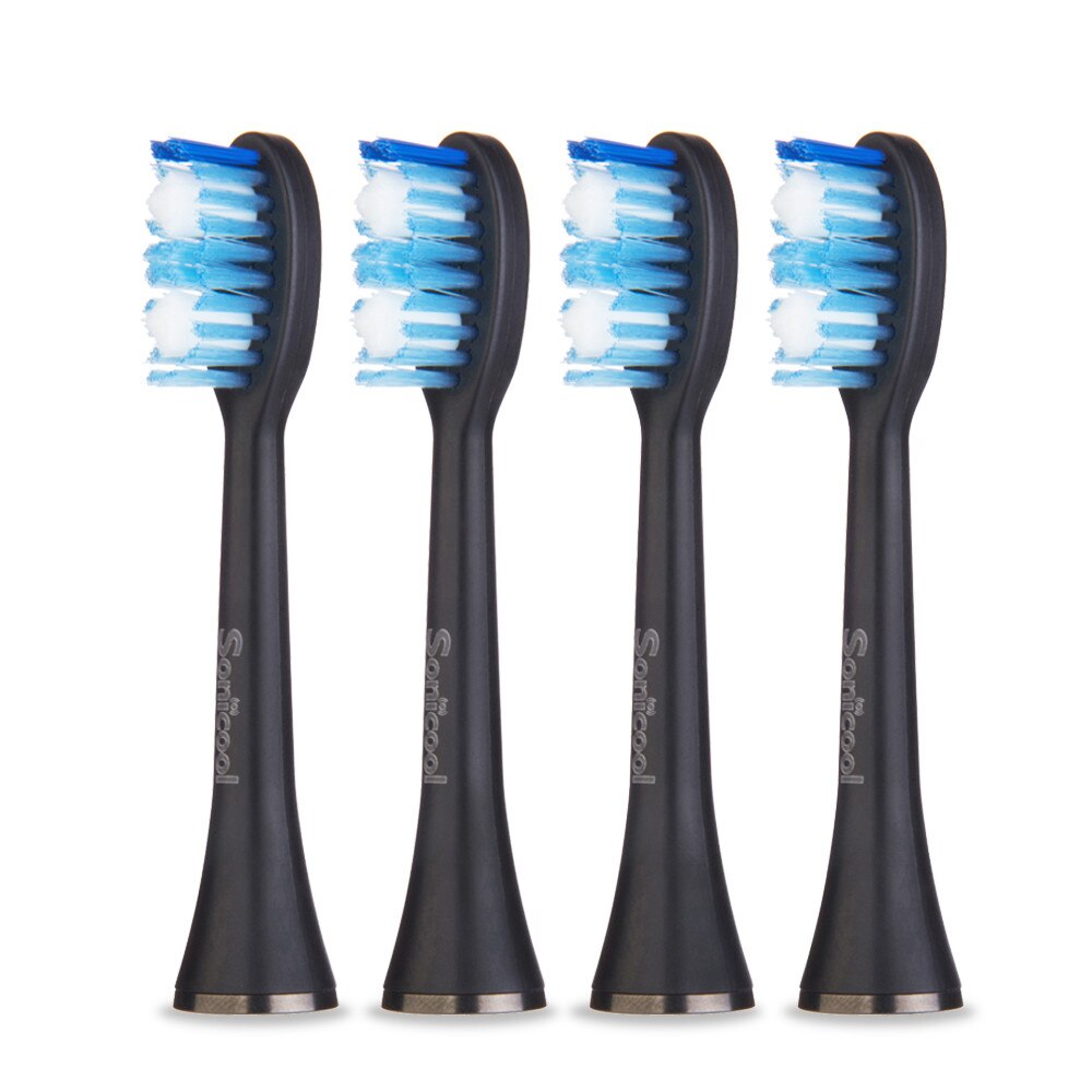 Sonicool 051B Ultrasonic Sonic Electric Toothbrush USB Rechargeable Tooth Brushes With 4 Pcs DuPont Brush Heads Tooth Cleaning: only Black 4 Heads