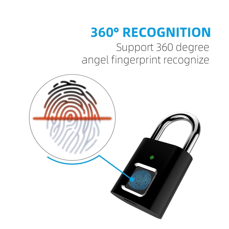 Di impronte digitali Lucchetto accorto Serratura Della Porta IP65 Impermeabile Di Sicurezza Serratura Digitale Portatile di Impronte Digitali Lucchetto USB Serratura Keyless