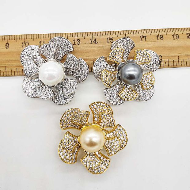 freshwater pearl brooch white black yellow flower pendant FPPJ beads nature unique