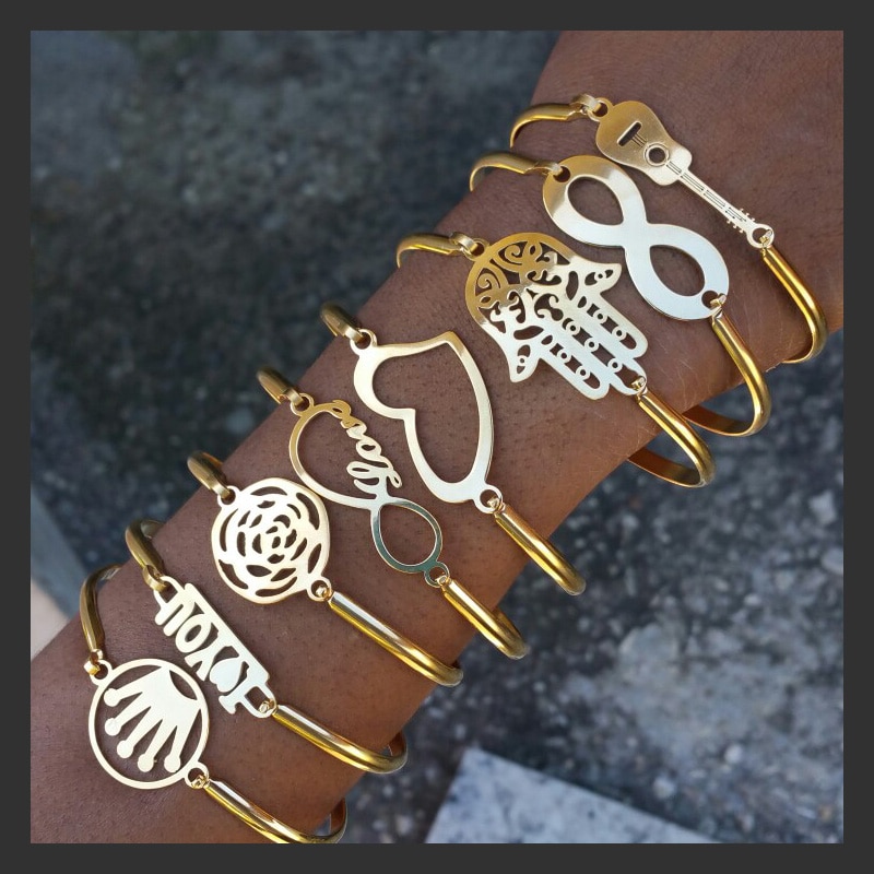 Hapiship-pulsera de acero inoxidable con forma de corazón para hombre y Mujer, brazalete redondo, Color dorado, de joyería, BX35
