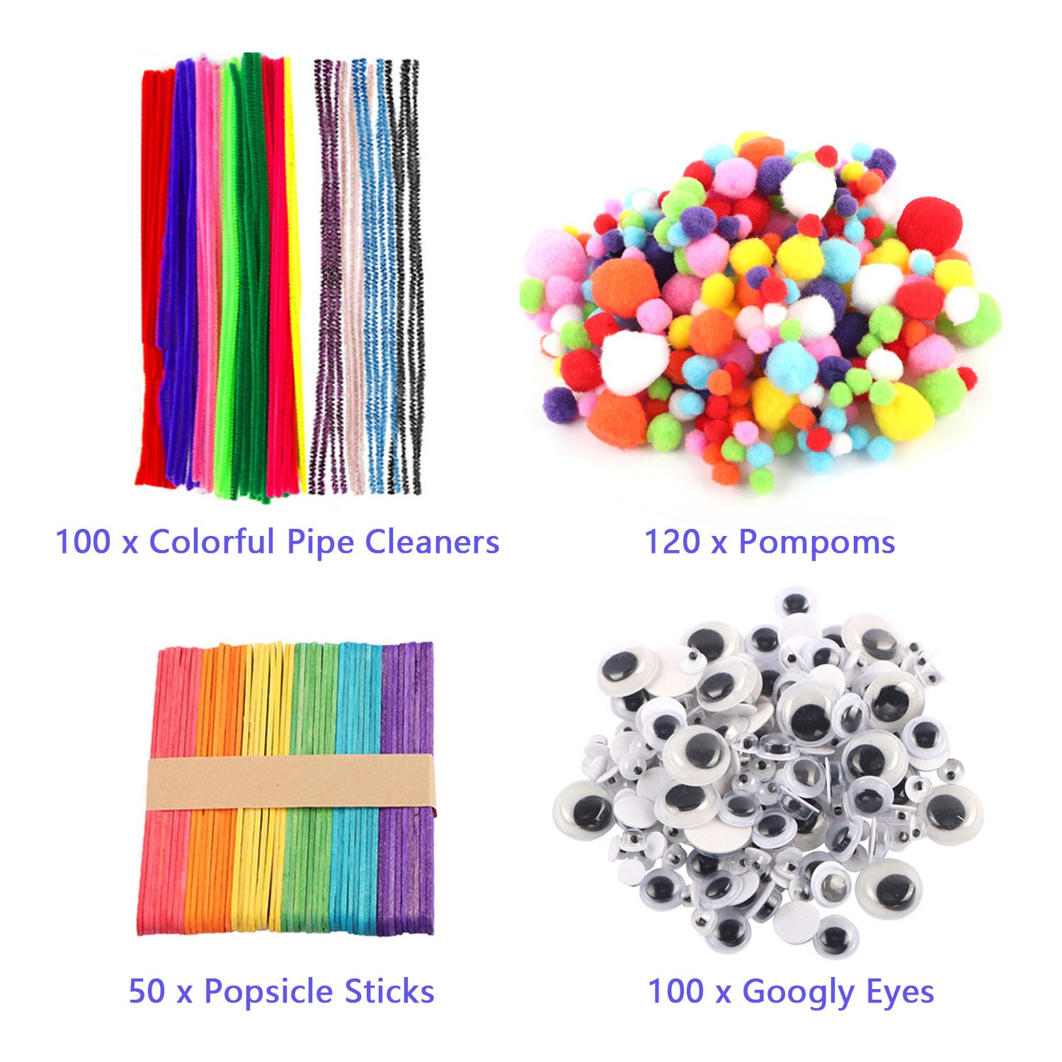 370 stk diy kunst håndværk materialer kit inkluderer pomponer rørrensere vrikke googly øjne popsicle sticks til børn børn småbørn