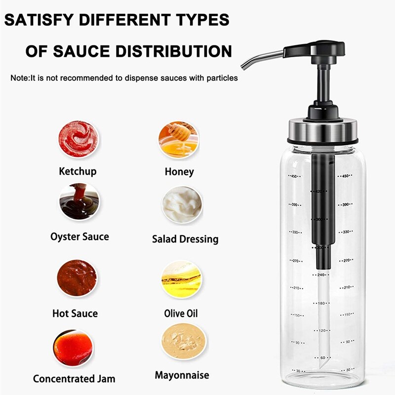 Soße Pumpe Spender mit Glas Flasche Dicht Küche Würze Spender für Honig Ketchup Senf Mayo