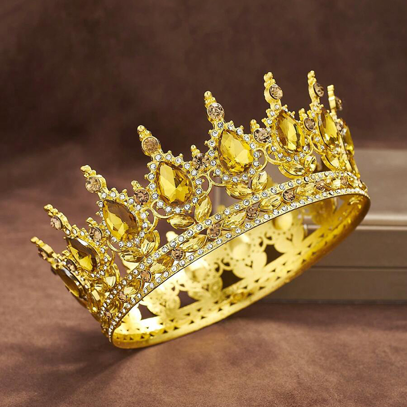 Luxury Color Baroque Queen Crown Colorful Sparkly Rhinestone Wedding Crown Bride Princess Full Round Tiaras Headband Headpieces