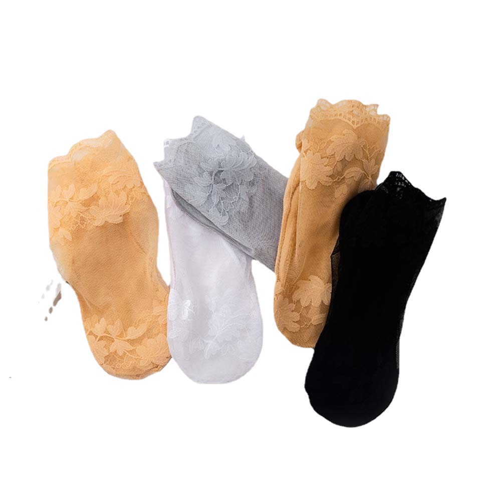 Thin Lace Socks Women Leaves Lace Invisible Socks Thin Ladies Lace Boat Socks Hollow Non-slip Shallow Socks Women Frilly Socks