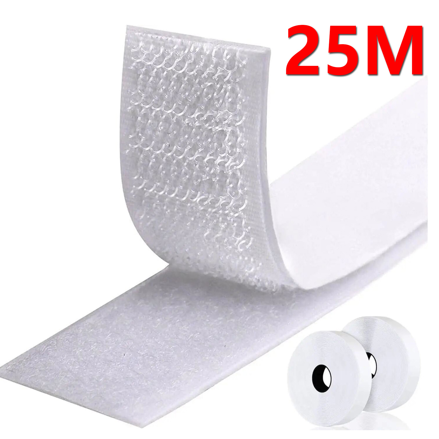 25 Meter weiße selbstklebende Klettverschlussbänder, magische Aufkleber, Kratzer, doppelseitige Klebestreifen, DIY-Zubehör, 2–5 cm