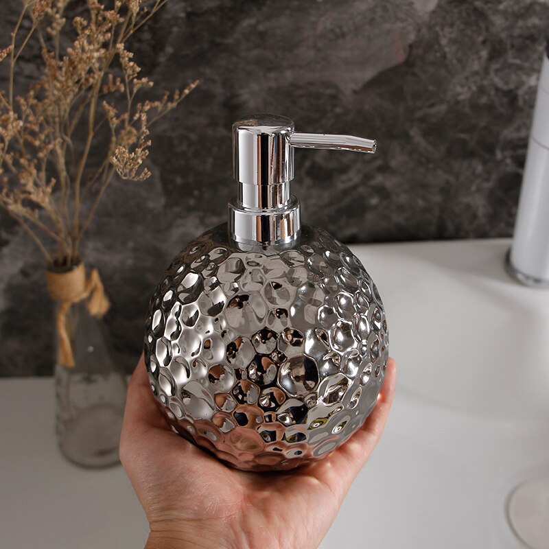 Silver Portable Liquid Soap Dispensers Retro Ceramic Bathroom Accessories Shower Gel Shampoo Bottles