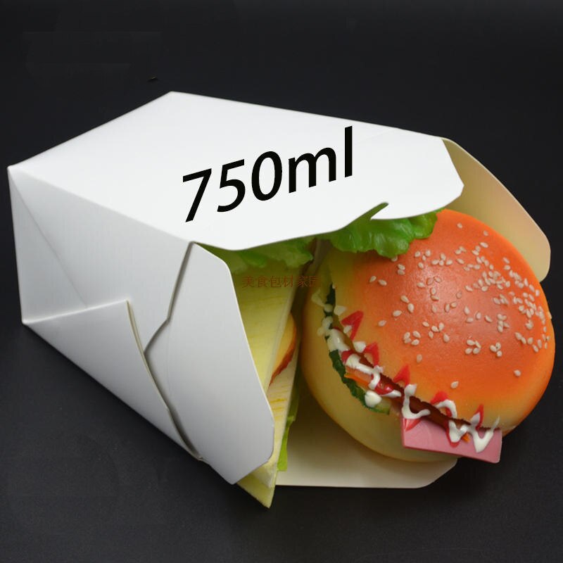 50pcs White kraft Hamburg box biodegradable food container Suitable for snack takeaway 400ml/750ml.: 750ml