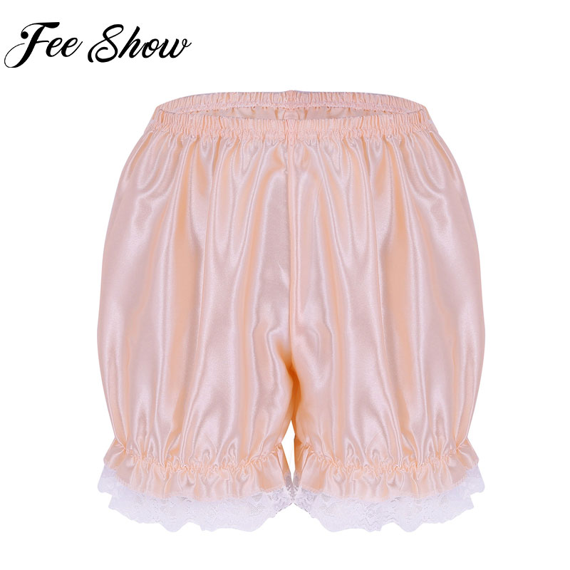 Women Female Elasticity Short Bloomers Girls Soft Lolita Lace Hem Shiny Pumpkin Bloomers Shorts Pants Cute Security Short Pants