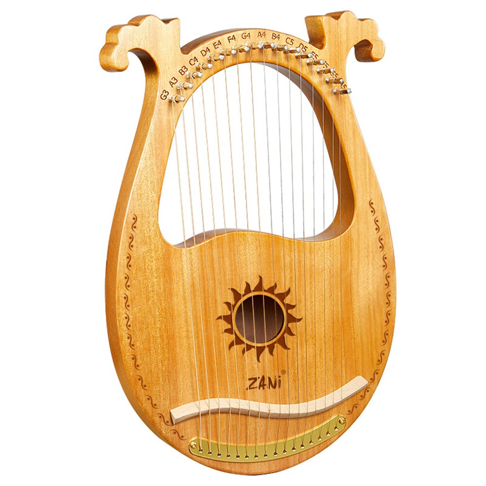Solid Wooden Entertainment Wooden Lyre Harp Sun God Pattern With Tuning Tool Wrench Cleaning Cloth Metal Strings