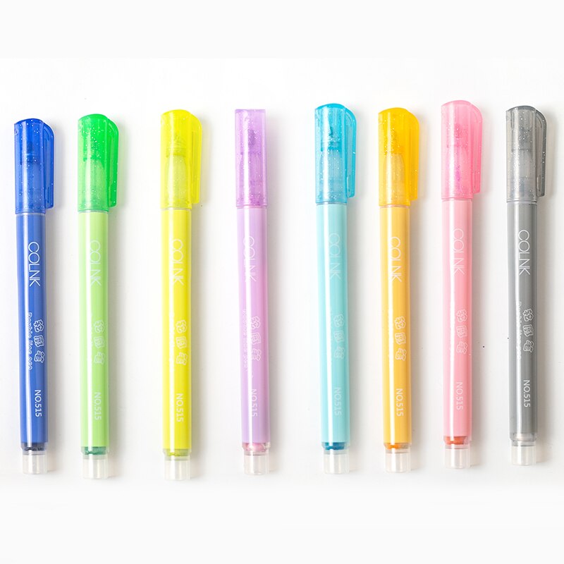 8 stk / sett søt tegning dobbel linje omriss penn highlighter tusjpenn 8 farger til skolens farge penner skrivesaker kontor skole