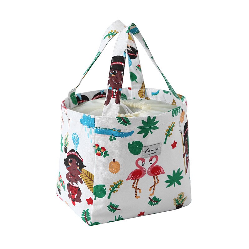 Sacs de déjeuner de cordon de toile imperméable portative de flamant de bande dessinée sacs de nourriture de pique-nique thermique pour des femmes enfants sacs plus frais fonctionnels: White Girls