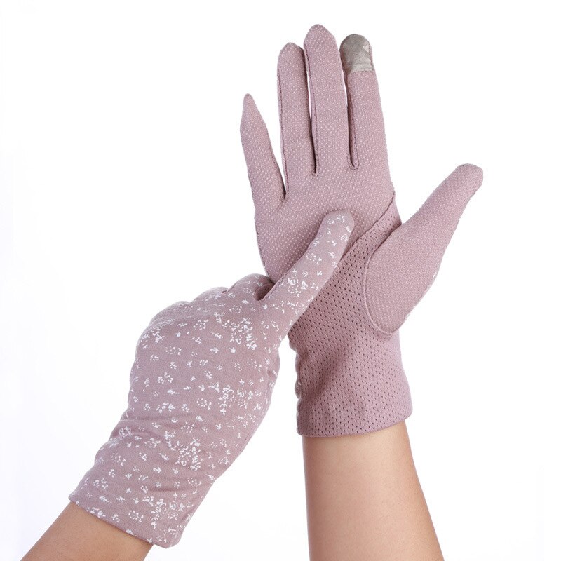 Kvinder sommer anti-slip berøringsskærm elastiske tynde handsker bomuld solbeskyttelseshandsker: Lilla
