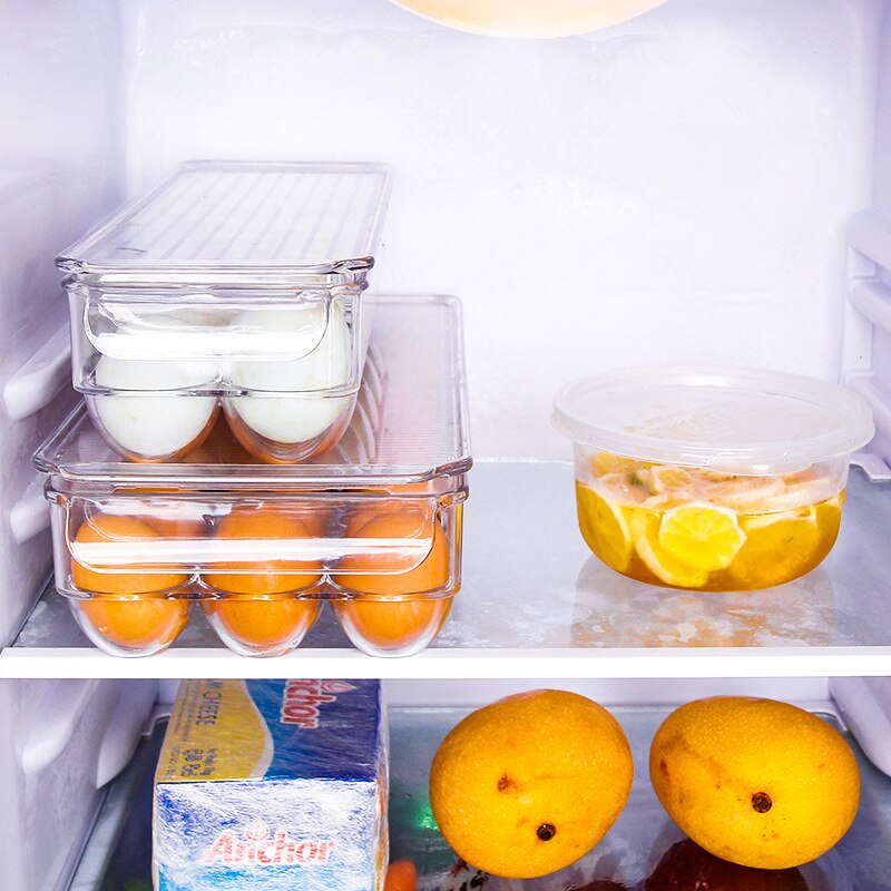 Plastic Transparent Refrigerator Organizer Storage Box Fridge Drawer Clear Refrigerator Container for Food Drinks Egg Storage
