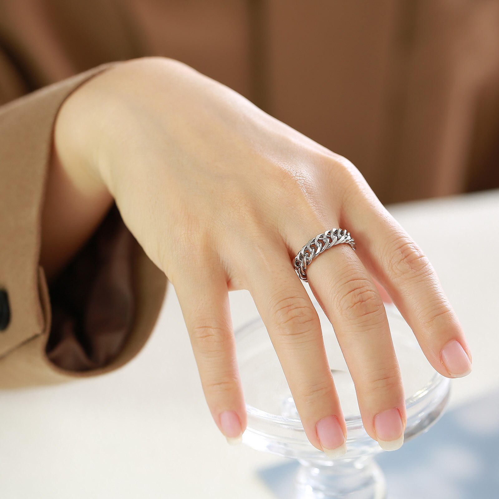 Chain Ring Roestvrij Stalen Ringen Voor Mannen Vrouwen Geometrische Roun Ring Vinger Ring Sieraden