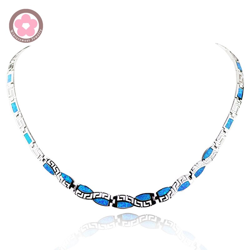 JZN0011Hot Blue Opal Necklace Trendy Jewelry for Women Top Chain Necklace Christmas
