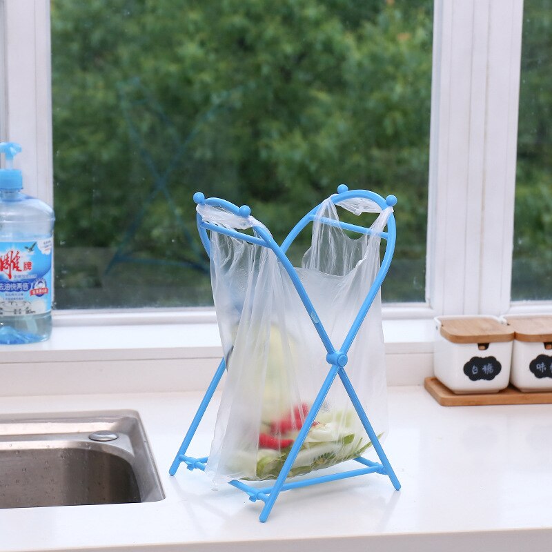 1pcs Convenient Garbage Bag Rack Kitchen Floor Garbage Storage Rack Support Frame Collapsible Garbage Bag Rack Tote Bag Bracket: Blue