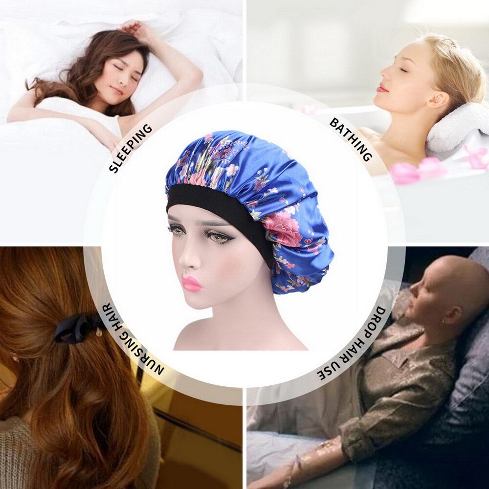 Hair Satin Bonnet For Sleeping Shower Cap Silk Bonnet Bonnet Femme Women Cap Head Cover Wide Elastic Band