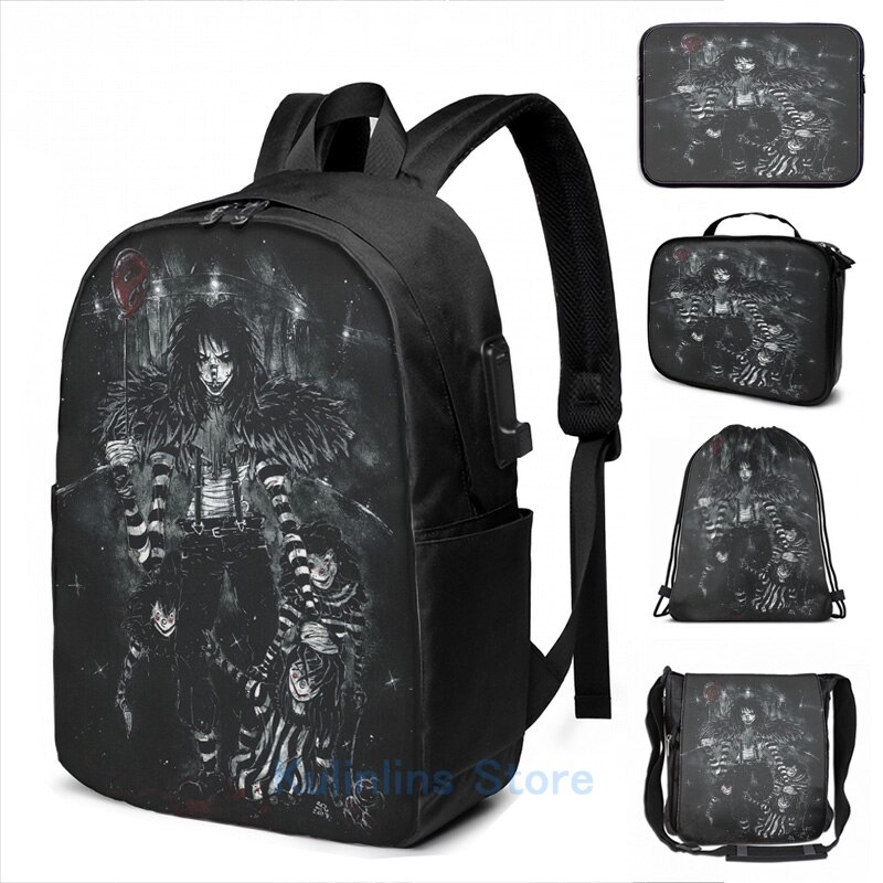 Lustiger grafikdruck „laughing jack – willkommen zur show“ – rucksack mit usb-ladefunktion – herren-schulrucksack – damen-reisetasche – laptoptasche
