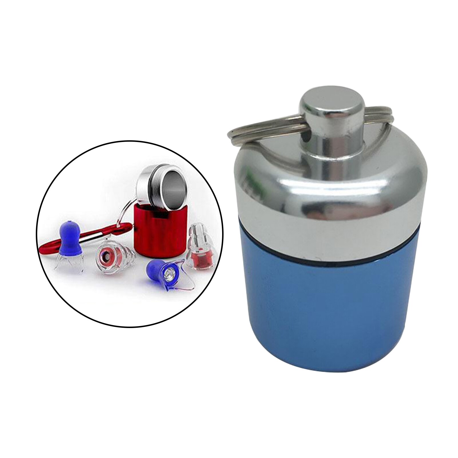 Waterproof Aluminum Pill Box Case Container Keychain Pill Carrier Metal Pill Container Mini Pill Box Organizer: Light Blue Silver