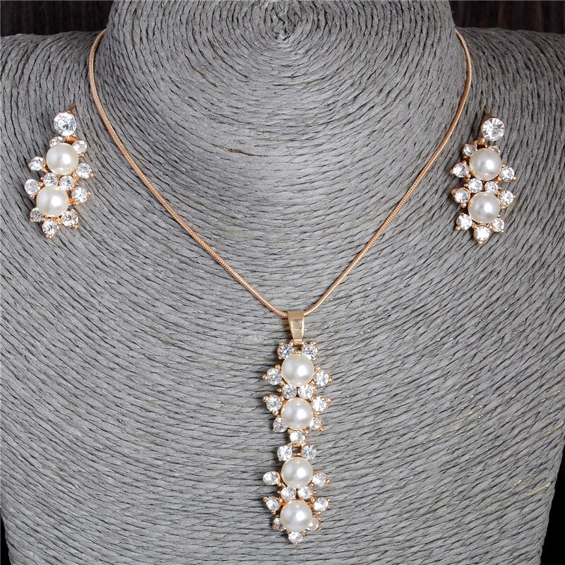 Hesiod-Conjunto de collar y pendientes de perlas de imitación de copo de nieve blanco, collar de cristal austriaco, conjuntos de joyería para mujer: F439